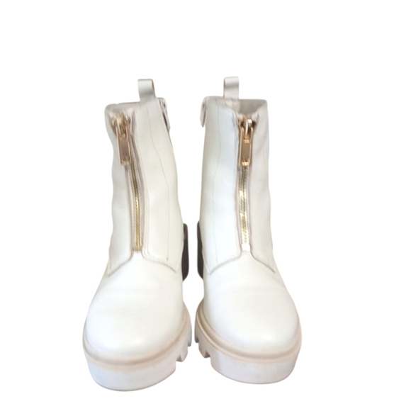 Antonio de Faria Lola Lug Sole Ankle Chelsea Cream Leather Combat Boots Size 8 - Picture 2 of 12